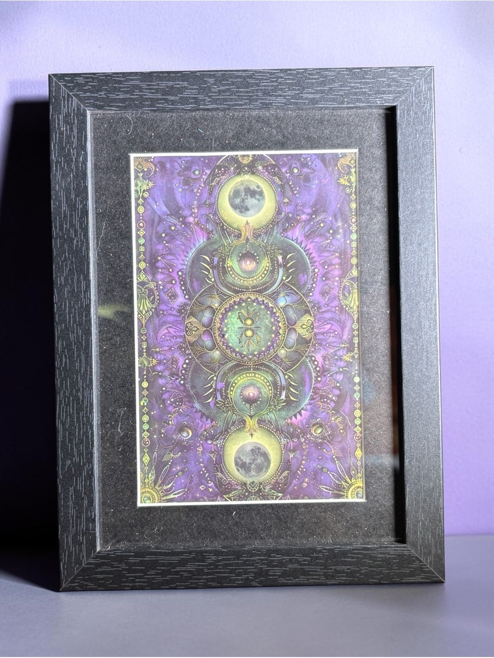 Purple Celestial Moon Mandala Framed Art 5x7 Witchy Mystical Decor